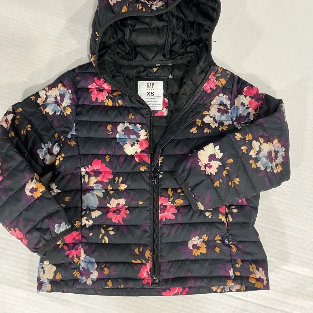 GAP GIRLS FLORAL COLD CONTROL PUFFY WATER RESISTANT COAT